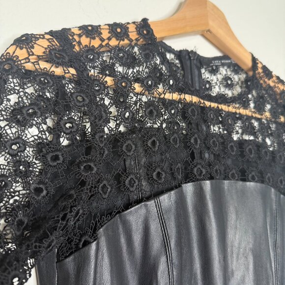 Zara | Faux Leather and Lace Black Mini Dress - XS - Picture 6 of 11